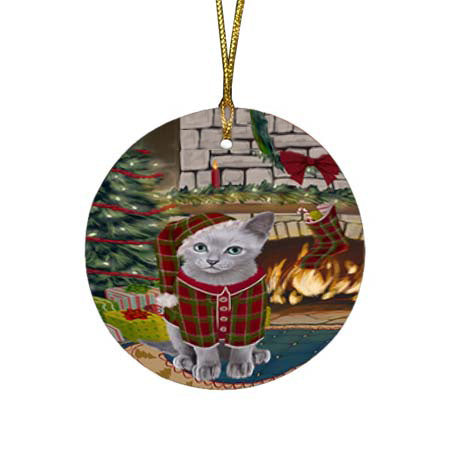 The Stocking was Hung Russian Blue Cat Round Flat Christmas Ornament RFPOR55945
