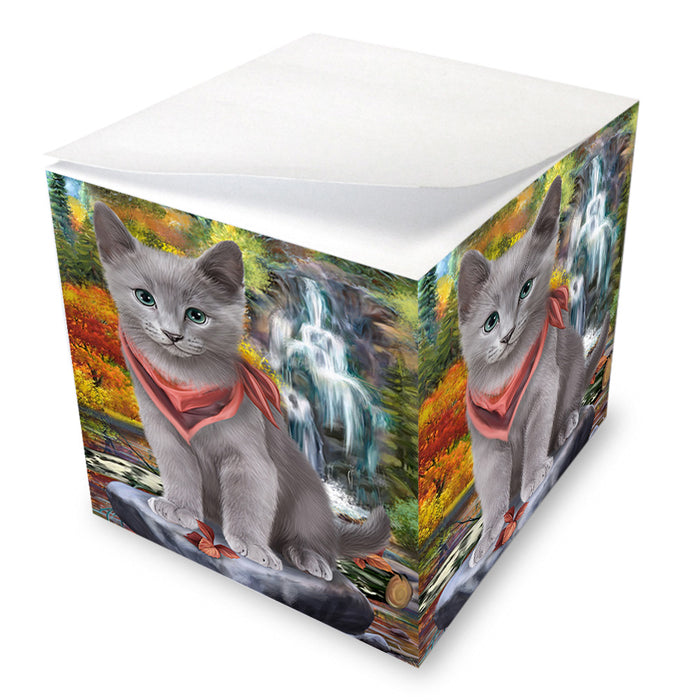 Scenic Waterfall Russian Blue Cat Note Cube NOC51947