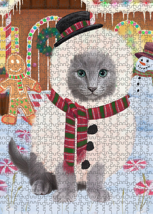 Christmas Gingerbread House Candyfest Russian Blue Cat Puzzle with Photo Tin PUZL94292