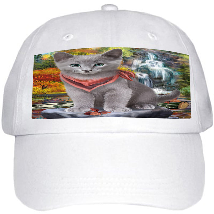 Scenic Waterfall Russian Blue Cat Ball Hat Cap HAT59574