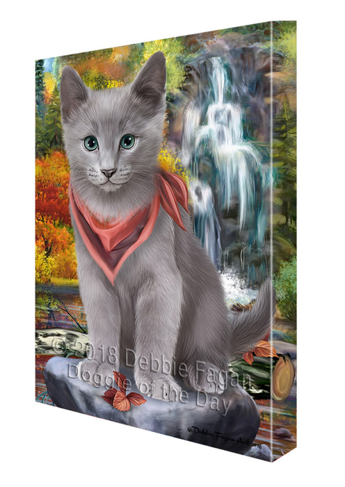 Scenic Waterfall Russian Blue Cat Canvas Print Wall Art Décor CVS84788