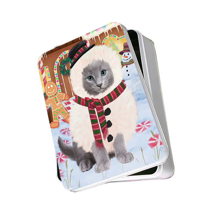 Christmas Gingerbread House Candyfest Russian Blue Cat Photo Storage Tin PITN56466
