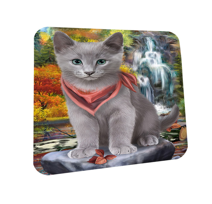 Scenic Waterfall Russian Blue Cat Coasters Set of 4 CST51906