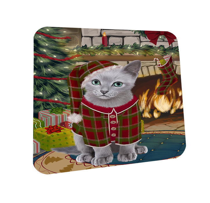 The Stocking was Hung Russian Blue Cat Coasters Set of 4 CST55547