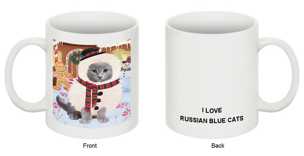Christmas Gingerbread House Candyfest Russian Blue Cat Coffee Mug MUG51921