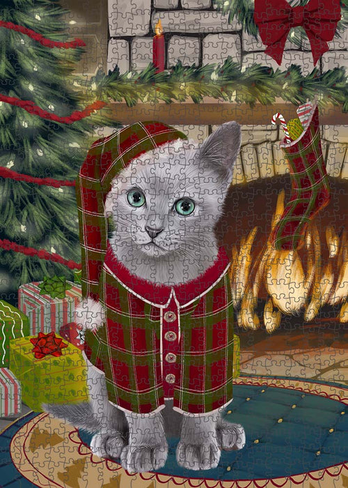 The Stocking was Hung Russian Blue Cat Puzzle with Photo Tin PUZL90560