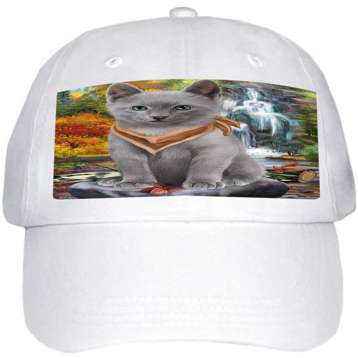Scenic Waterfall Russian Blue Cat Ball Hat Cap HAT59577