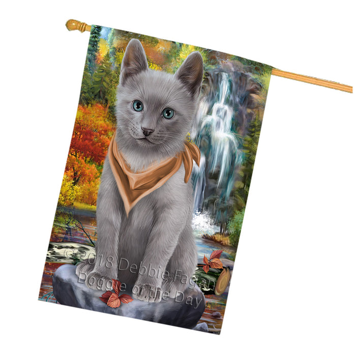 Scenic Waterfall Russian Blue Cat House Flag FLG52081