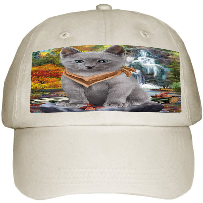 Scenic Waterfall Russian Blue Cat Ball Hat Cap HAT59577