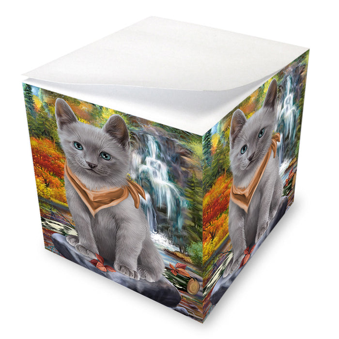 Scenic Waterfall Russian Blue Cat Note Cube NOC51948