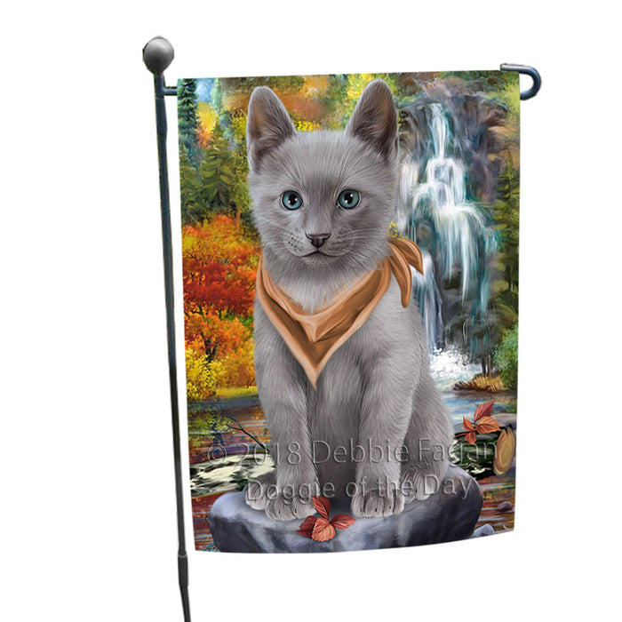 Scenic Waterfall Russian Blue Cat Garden Flag GFLG51945