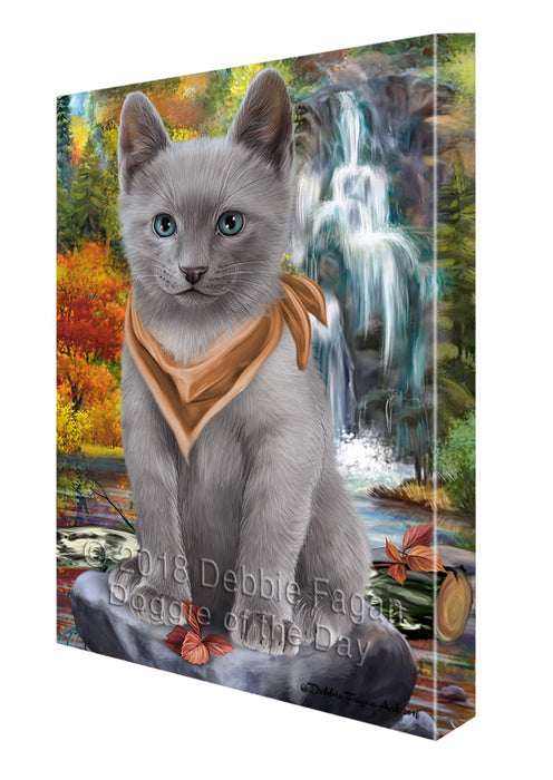 Scenic Waterfall Russian Blue Cat Canvas Print Wall Art Décor CVS84797