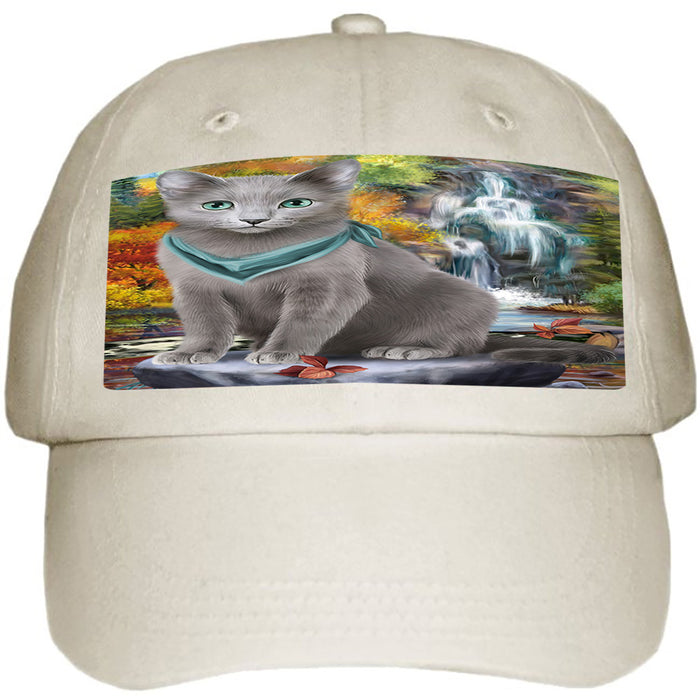 Scenic Waterfall Russian Blue Cat Ball Hat Cap HAT59580