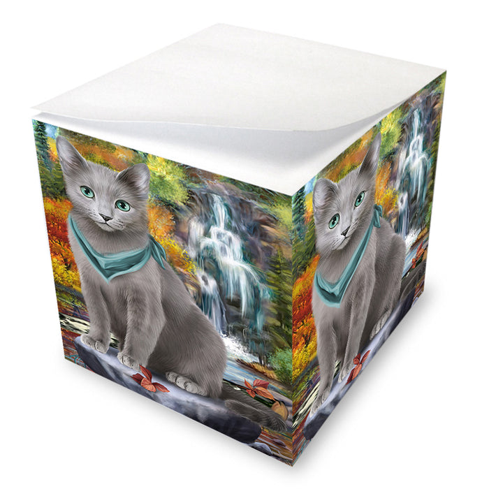 Scenic Waterfall Russian Blue Cat Note Cube NOC51949