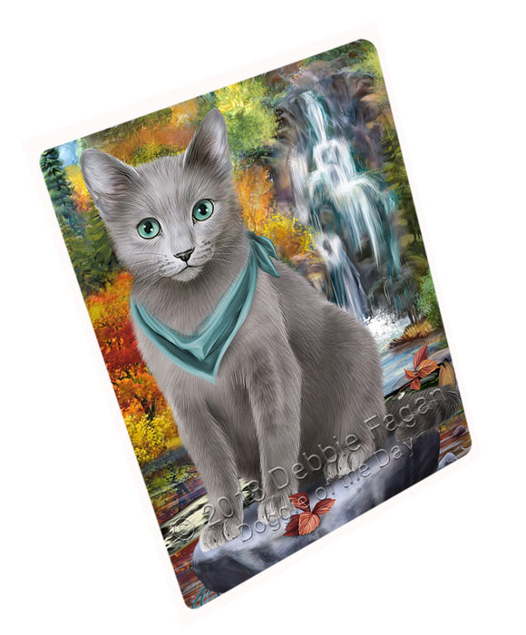 Scenic Waterfall Russian Blue Cat Large Refrigerator / Dishwasher Magnet RMAG72192