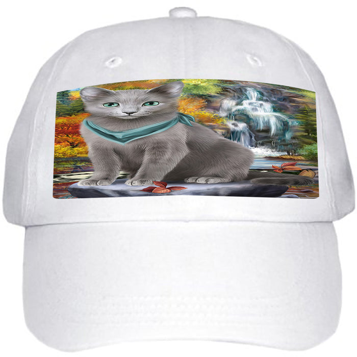 Scenic Waterfall Russian Blue Cat Ball Hat Cap HAT59580