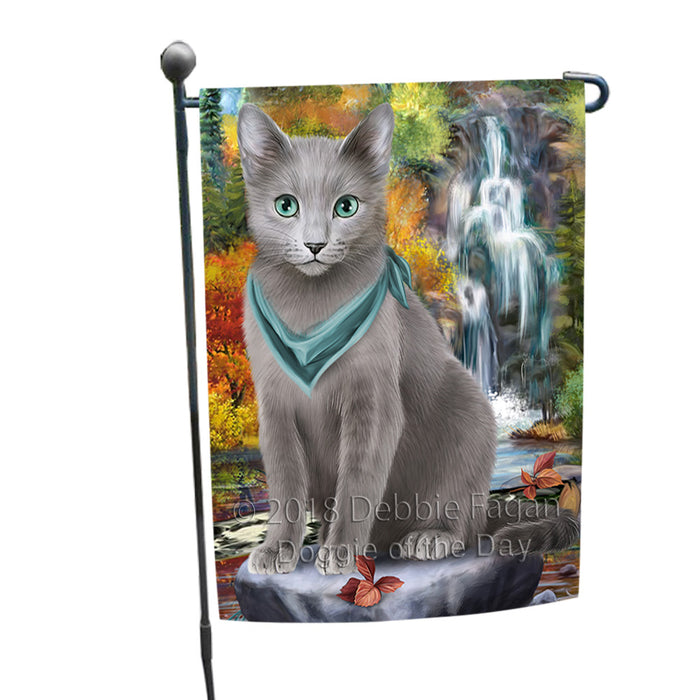 Scenic Waterfall Russian Blue Cat Garden Flag GFLG51946