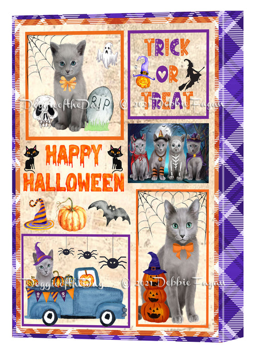Happy Halloween Trick or Treat Russian Blue Cats Canvas Wall Art Decor - Premium Quality Canvas Wall Art for Living Room Bedroom Home Office Decor Ready to Hang CVS150794