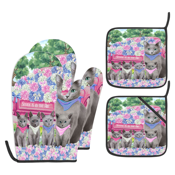 Russian Blue Oven Mitts and Pot Holder: Explore a Variety of Designs, Potholders with Kitchen Gloves for Cooking, Custom, Personalized, Gifts for Pet & Dog Lover