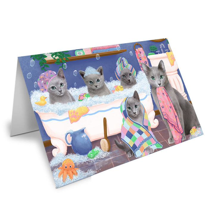 Rub A Dub Dogs In A Tub Russian Blue Cats Handmade Artwork Assorted Pets Greeting Cards and Note Cards with Envelopes for All Occasions and Holiday Seasons GCD74963