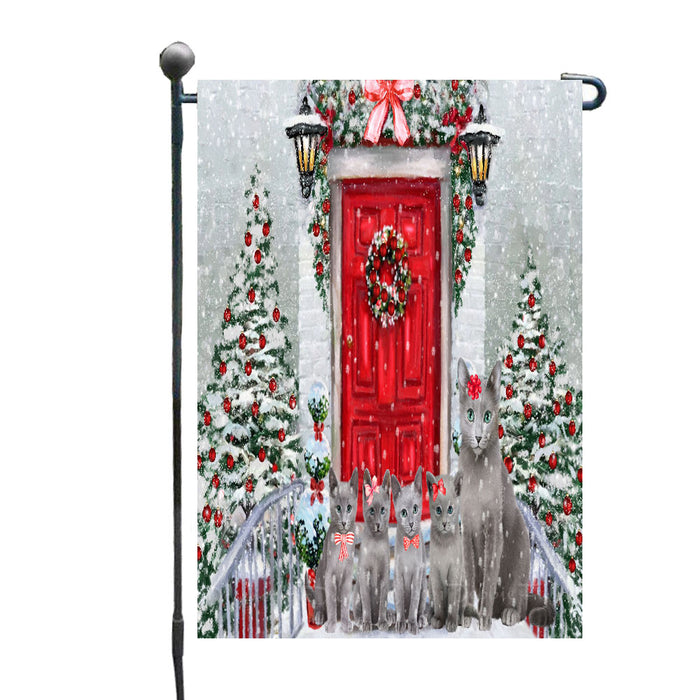 Christmas Holiday Welcome Russian Blue Cats Garden Flags- Outdoor Double Sided Garden Yard Porch Lawn Spring Decorative Vertical Home Flags 12 1/2"w x 18"h