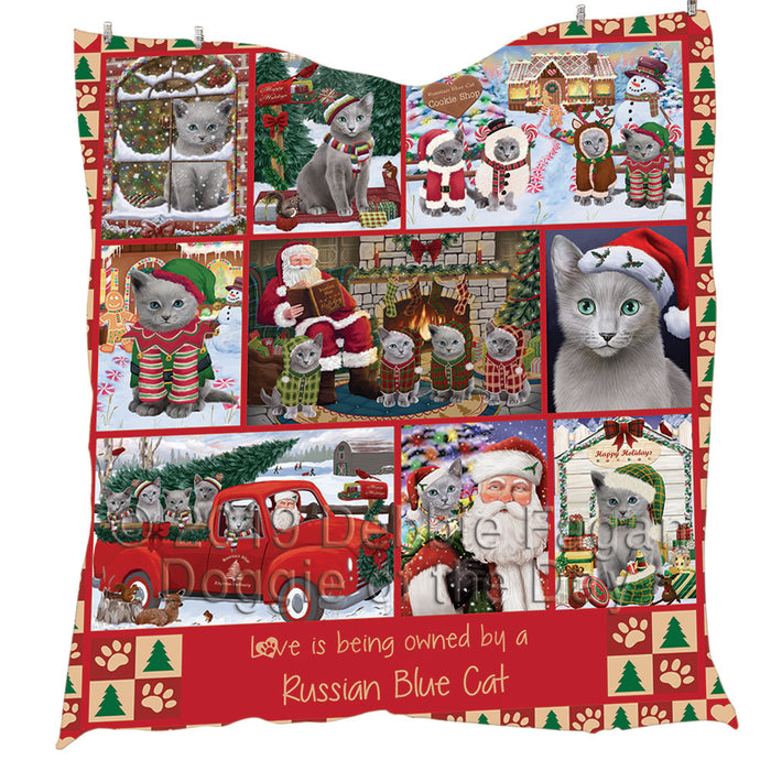 Love is Being Owned Christmas Russian Blue Cats Quilt