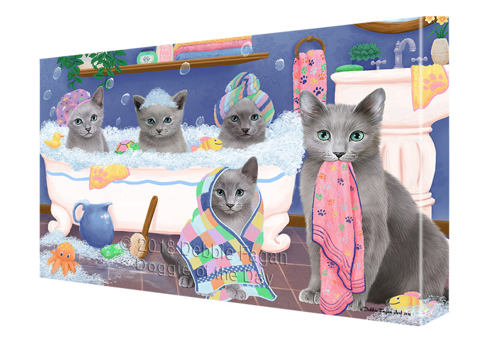 Rub A Dub Dogs In A Tub Russian Blue Cats Canvas Print Wall Art Décor CVS133568