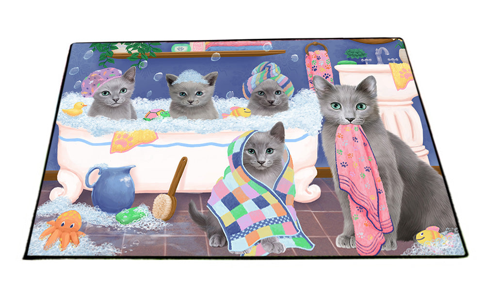 Rub A Dub Dogs In A Tub Russian Blue Cats Floormat FLMS53631