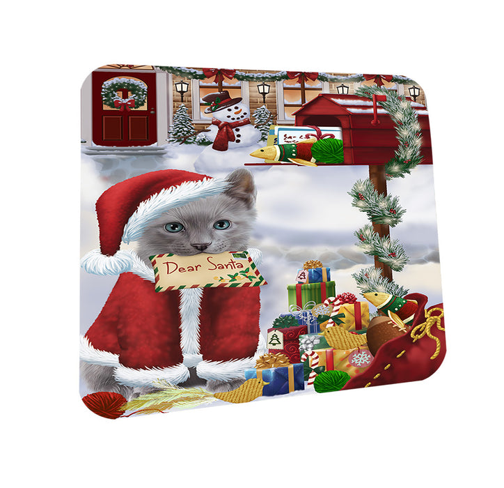 Russian Blue Cat Dear Santa Letter Christmas Holiday Mailbox Coasters Set of 4 CST53509