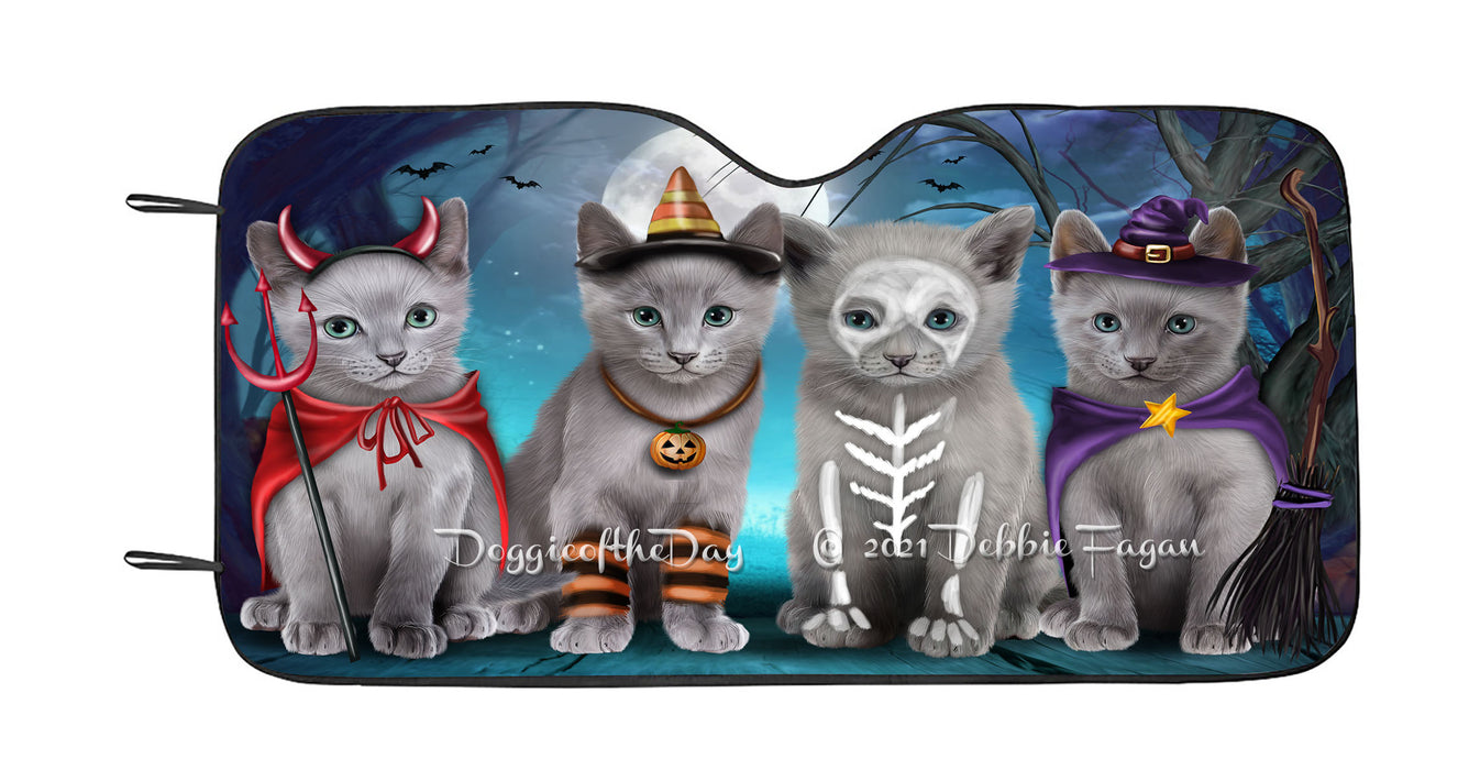 Happy Halloween Trick or Treat Russian Blue Cats Car Sun Shade Cover Curtain