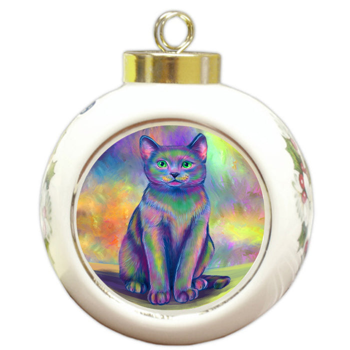 Paradise Wave Russian Blue Cat Round Ball Christmas Ornament RBPOR57085