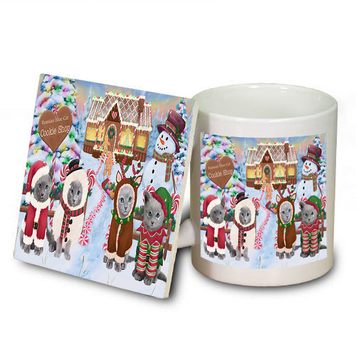Holiday Gingerbread Cookie Shop Russian Blue Cats Mug and Coaster Set MUC56605