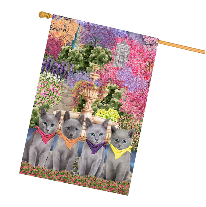 Russian Blue Cats House Flag: Explore a Variety of Designs, Weather Resistant, Double-Sided, Custom, Personalized, Home Outdoor Yard Decor for Cat and Pet Lovers