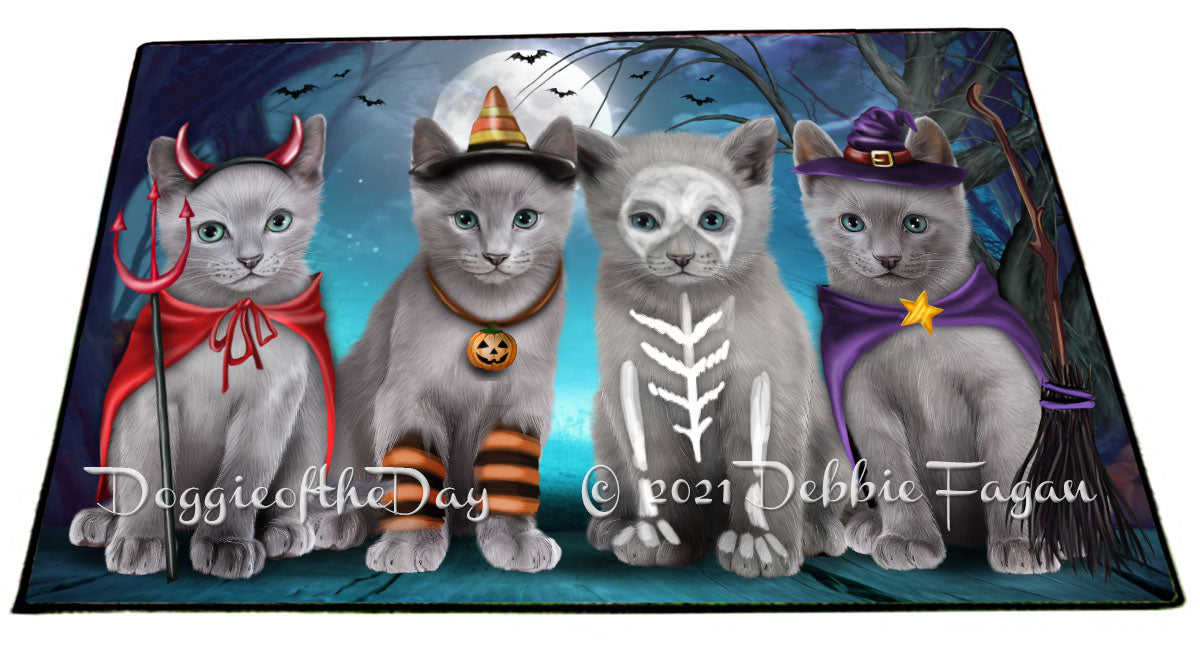 Happy Halloween Trick or Treat Russian Blue Cats Indoor/Outdoor Welcome Floormat - Premium Quality Washable Anti-Slip Doormat Rug FLMS58438