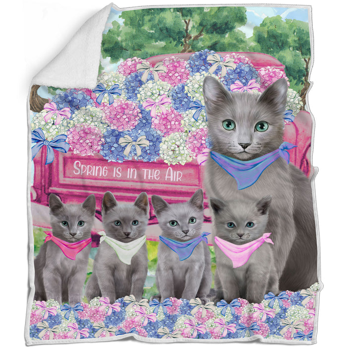 Russian Blue Bed Blanket, Explore a Variety of Designs, Custom, Soft and Cozy, Personalized, Throw Woven, Fleece and Sherpa, Gift for Pet and Cat Lovers