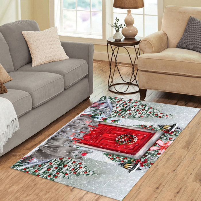 Christmas Holiday Welcome Russian Blue Cats Area Rug - Ultra Soft Cute Pet Printed Unique Style Floor Living Room Carpet Decorative Rug for Indoor Gift for Pet Lovers