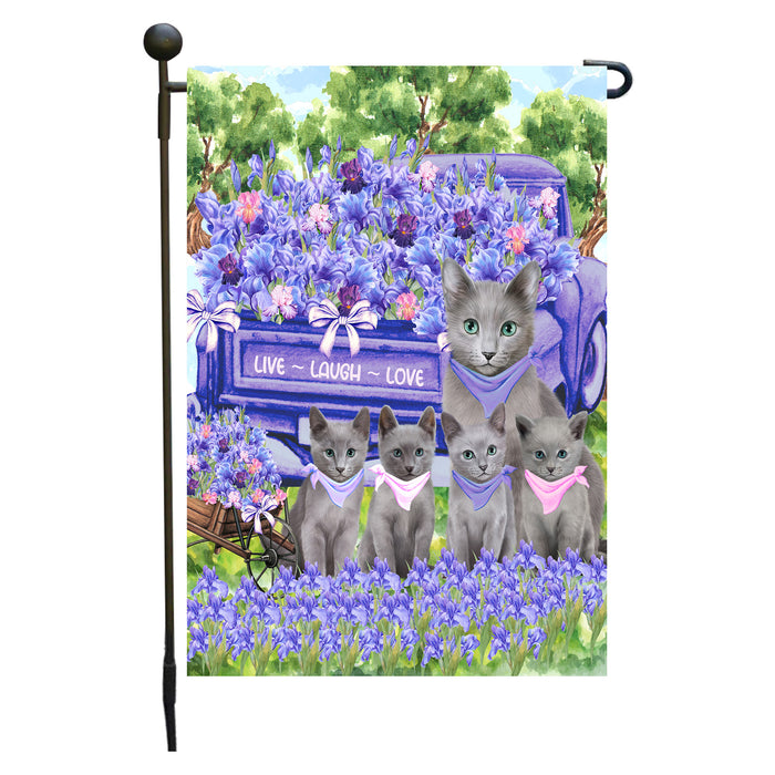 Russian Blue Cats Garden Flag for Cat and Pet Lovers, Explore a Variety of Designs, Custom, Personalized, Weather Resistant, Double-Sided, Outdoor Garden Yard Decoration