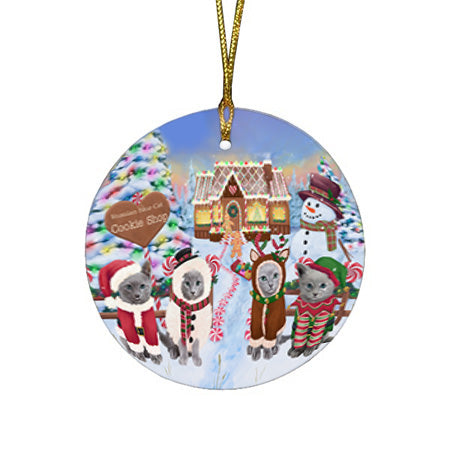 Holiday Gingerbread Cookie Shop Russian Blue Cats Round Flat Christmas Ornament RFPOR56969