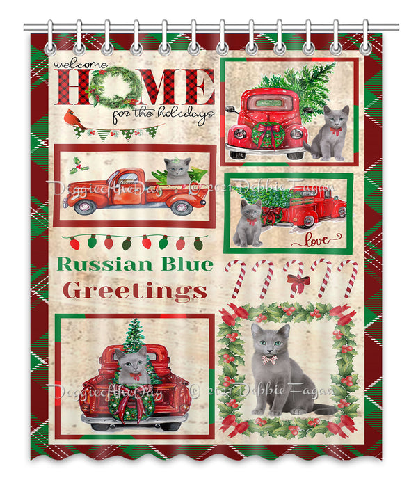 Welcome Home for Christmas Holidays Russian Blue Cats Shower Curtain Bathroom Accessories Decor Bath Tub Screens