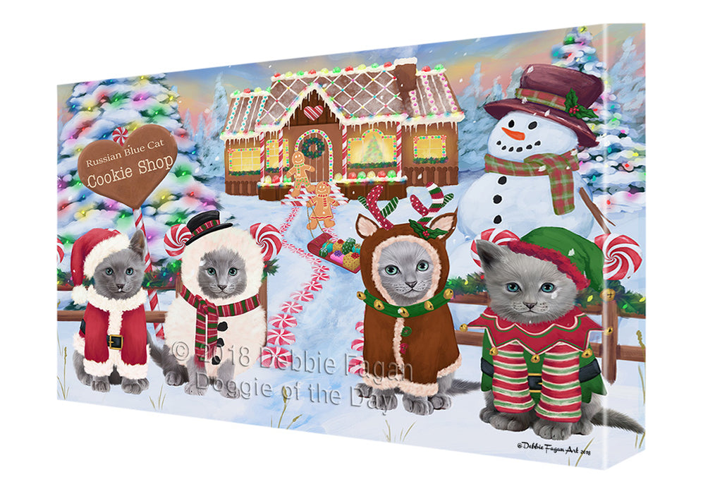 Holiday Gingerbread Cookie Shop Russian Blue Cats Canvas Print Wall Art Décor CVS131741