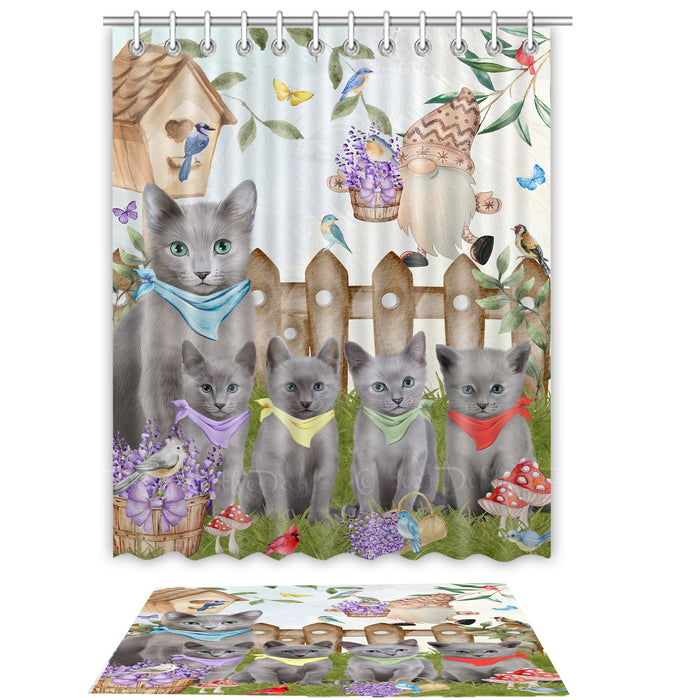 Russian Blue Shower Curtain & Bath Mat Set - Explore a Variety of Custom Designs - Personalized Curtains with hooks and Rug for Bathroom Decor - Cat Gift for Pet Lovers