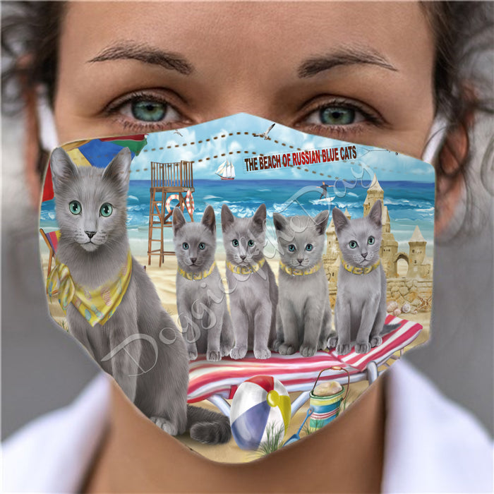 Pet Friendly Beach Russian Blue Cats Face Mask FM49132