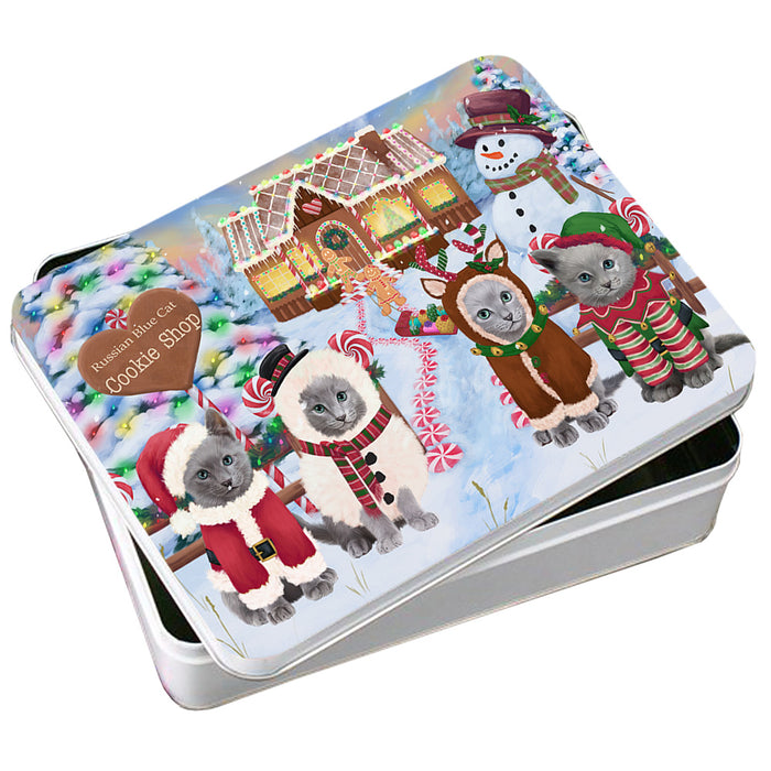 Holiday Gingerbread Cookie Shop Russian Blue Cats Photo Storage Tin PITN56556