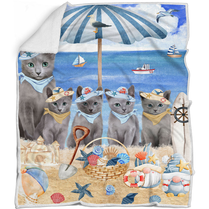 Russian Blue Bed Blanket, Explore a Variety of Designs, Personalized, Throw Sherpa, Fleece and Woven, Custom, Soft and Cozy, Cat Gift for Pet Lovers