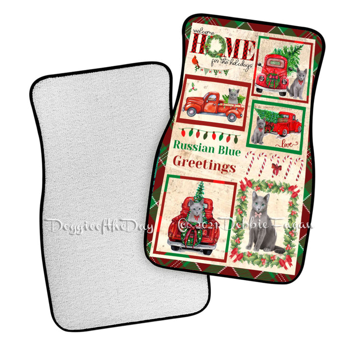 Welcome Home for Christmas Holidays Russian Blue Cats Polyester Anti-Slip Vehicle Carpet Car Floor Mats CFM48457