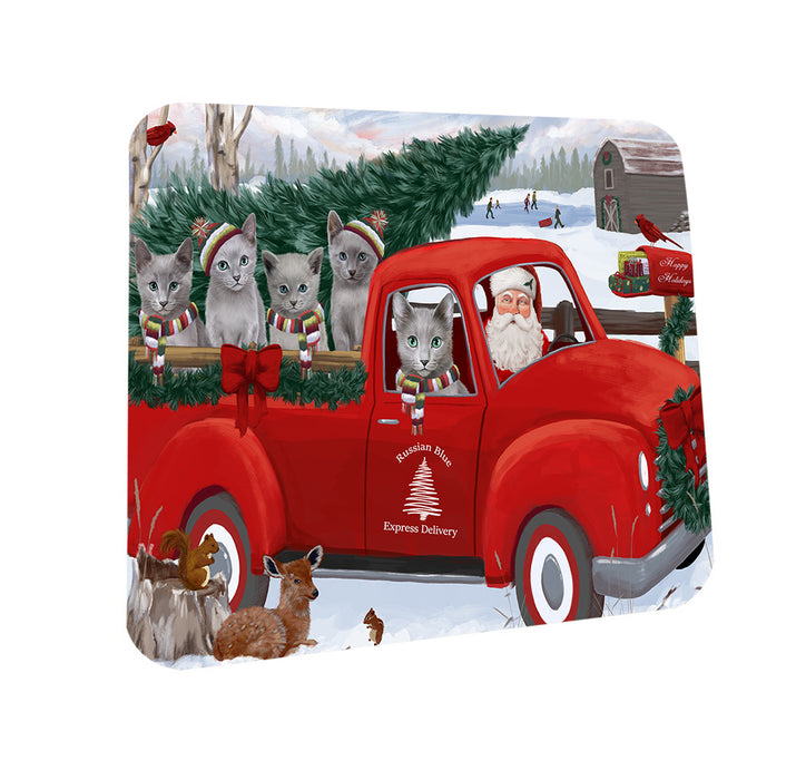 Christmas Santa Express Delivery Russian Blue Cats Family Coasters Set of 4 CST55019