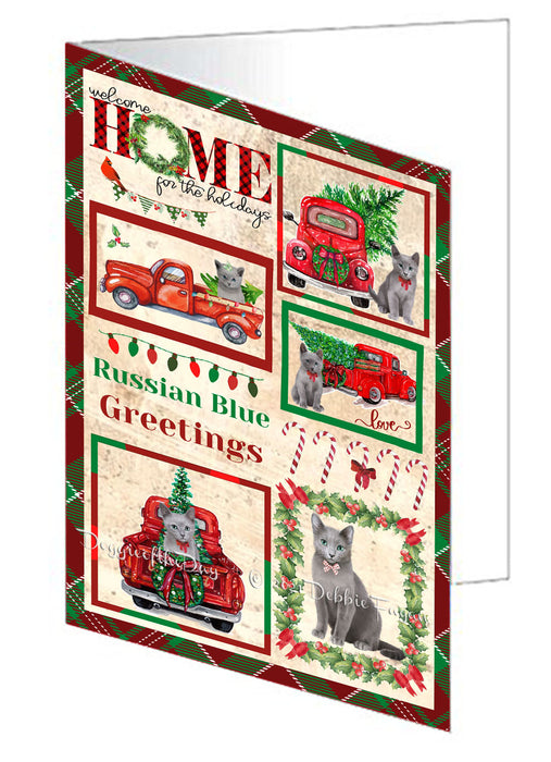 Welcome Home for Christmas Holidays Russian Blue Cats Handmade Artwork Assorted Pets Greeting Cards and Note Cards with Envelopes for All Occasions and Holiday Seasons GCD76268