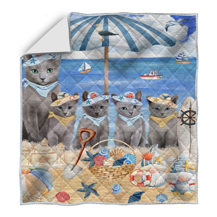Russian Blue Bedding Quilt, Bedspread Coverlet Quilted, Explore a Variety of Designs, Custom, Personalized, Pet Gift for Cat Lovers