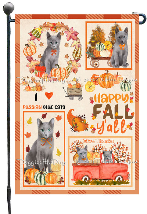 Happy Fall Y'all Pumpkin Russian Blue Cats Garden Flags- Outdoor Double Sided Garden Yard Porch Lawn Spring Decorative Vertical Home Flags 12 1/2"w x 18"h