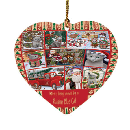Love is Being Owned Christmas Russian Blue Cats Heart Christmas Ornament HPOR57876